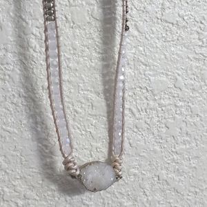Handmade Quartz Druzy Beaded Necklace with Rainbow Moonstone